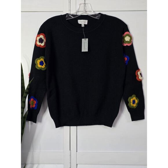 Anthropologie Harlyn Avery Embroidered Jumper in Black Floral Sweater - SP New - Picture 1 of 6